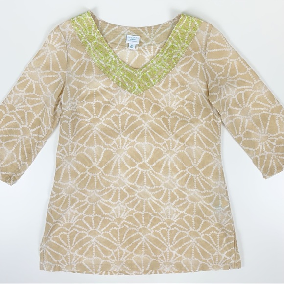 Calypso St. Barth for Target Tunic Top Tan Green Embroidery V-Neck Women’s Sz XS - Picture 11 of 11